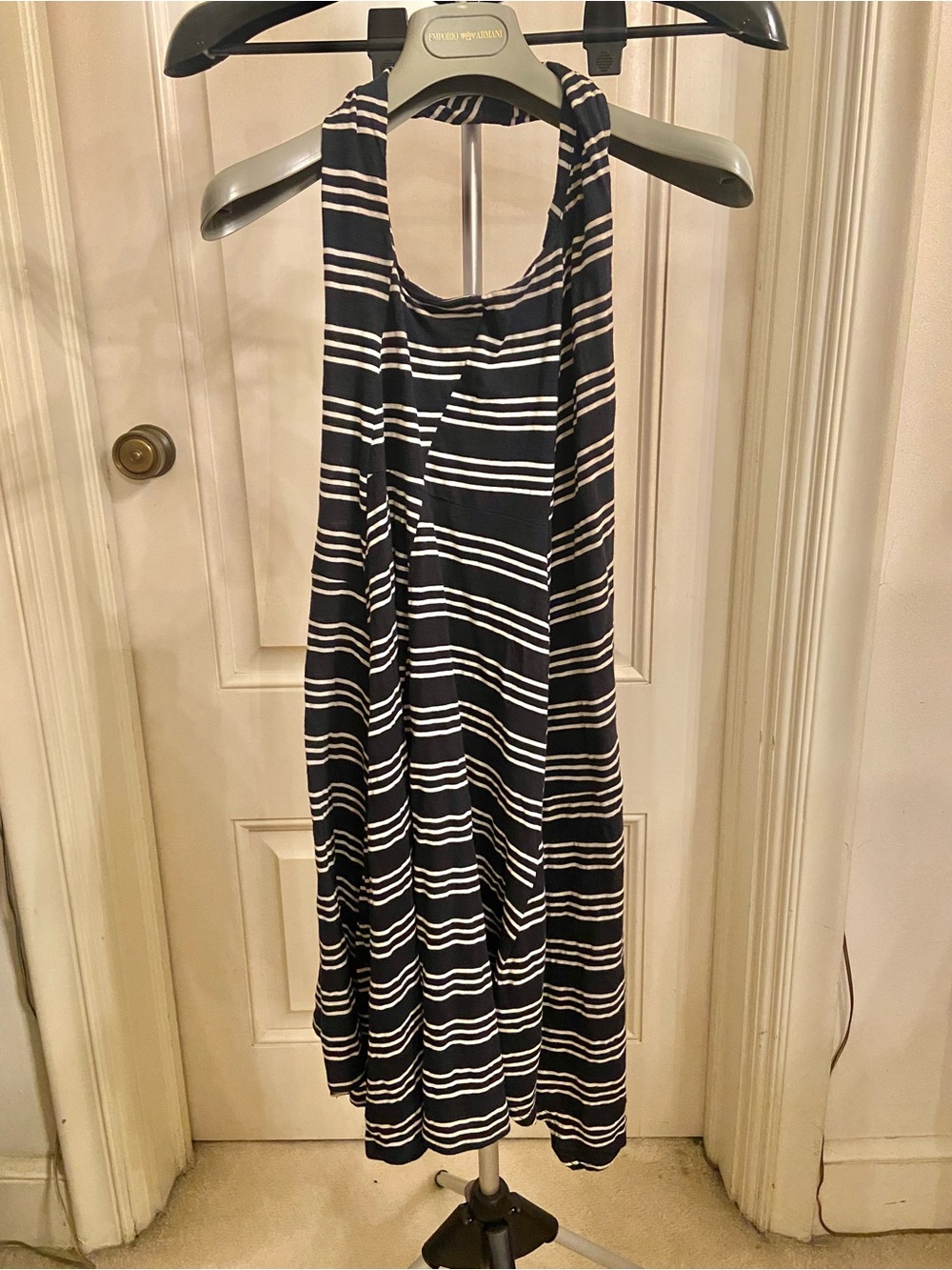 Black & White Striped Halter Midi Dress